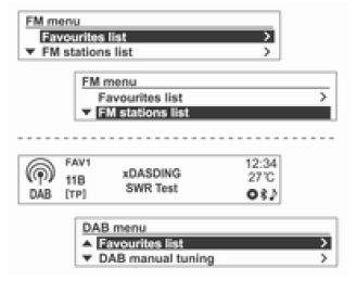 Korzystanie z menu radia lub menu DAB