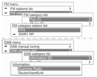 Menu FM/DAB → Lista kategorii FM/DAB