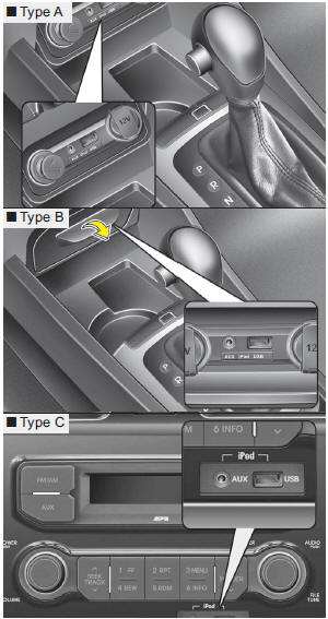 Gniazdo Aux, USB oraz iPod port